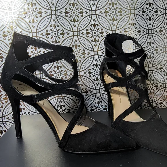 JESSICA SIMPSON Black Suede leather Stiletto Heels - size 6.5 - 4 inch - Picture 2 of 7